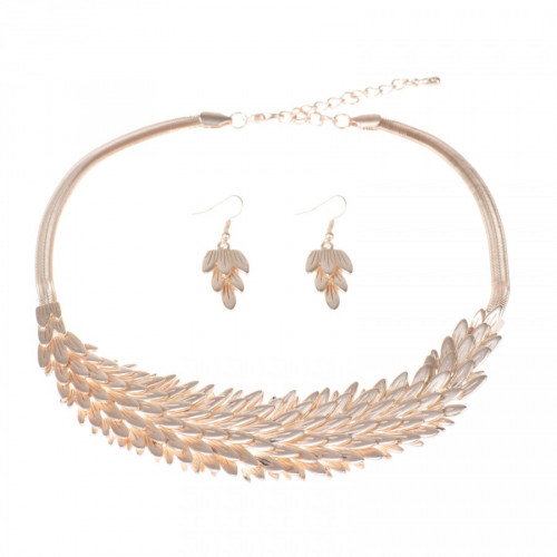 Rose Gold Feathers Necklace and Earring Set