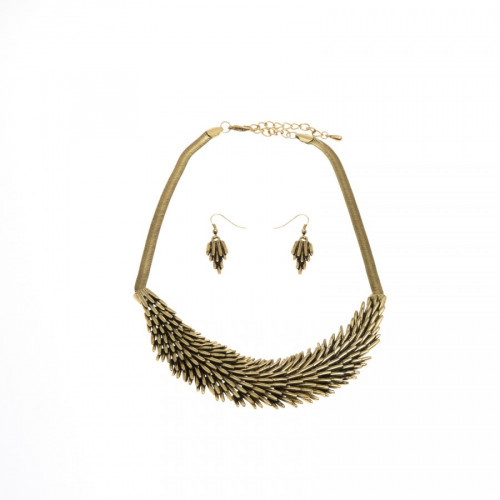 Dark Gold Feather Necklace & Earring Set