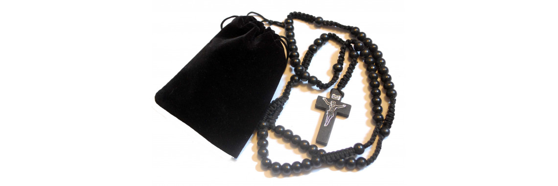 Beautiful Black Wood Corded Rosary Gift Set 