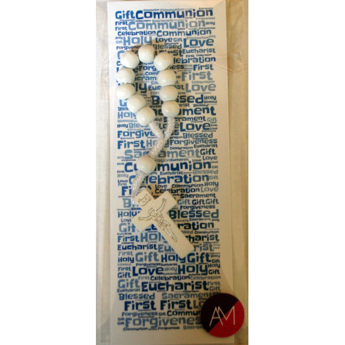 Boys First Communion Bookmark & White Single Decade Rosary Set - Gorgeous 1st Holy Communion Double Sided Bookmark and Mini Rosary Set - Ideal Keepsake Gift
