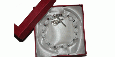 Beautiful Cross Bracelet in choice of White, Pink, Red or Blue - Girls or Boys Perfect First Rosary Communion or Confirmation Present