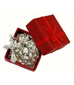 Beautiful White Heart Rosary Beads with Free Red Gift Box - Perfect First Rosary, Communion or Confirmation Present