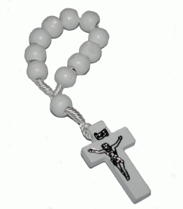 White Wooden Single Decade Catholic Rosary Ring - Wholesale / Bulk Buy