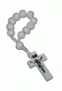 White Wooden Single Decade Catholic Rosary Ring with Black Satin Gift Bag